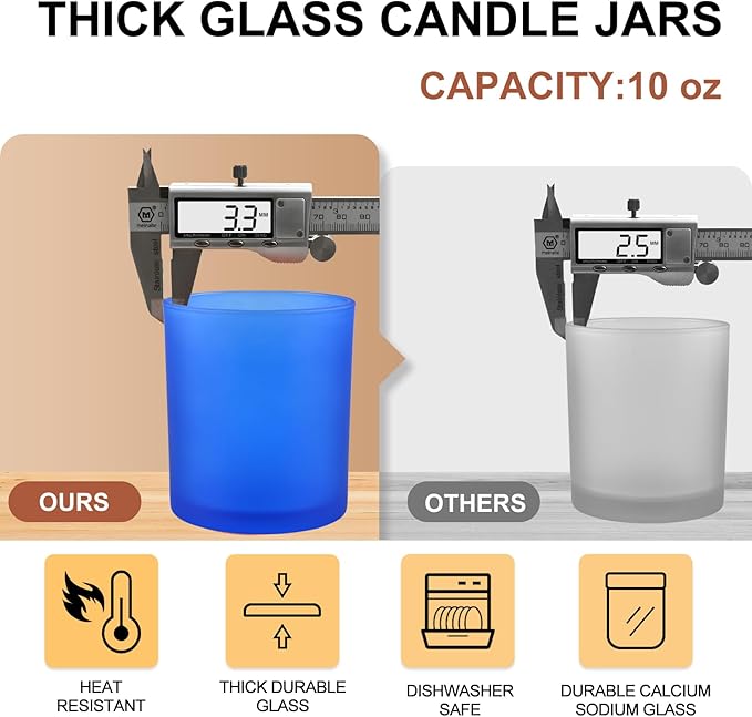 SHOWIN 10 OZ Thick Candle Jars for Making Candles 15 Pcs, Empty Jars with Wood Lids for Candle Making, Sample Container, Frosted Blue