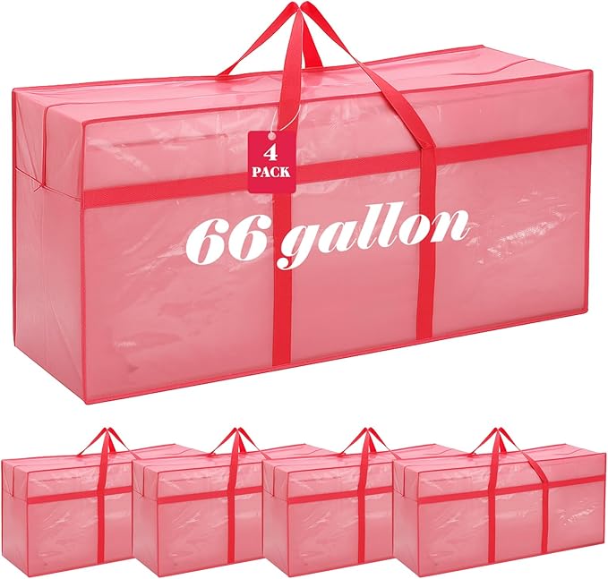 4 Pcs 66 Gallon Extra Large Moving Bags Heavy Duty Storage Bag with Strong Zipper Handle Foldable XXL Jumbo Storage Tote Packing Moving Box for College Dorm Travel Cloth Duffle (Jelly Pink)