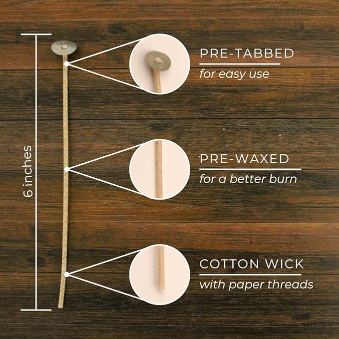 Direct Candle Supply Candle Wicks for Candle Making | 6 inch Stabilo CD 12 Wicks | 100pcs of Cotton Wicks for Candles and Candle Making Supplies, White