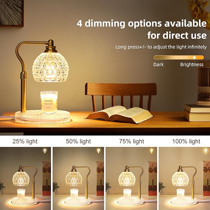 Candle Warmer Lamp with Timer & Dimmer, Glass Lamp Candle Warmer for Jar Candles, UPGRATED with 3 Bulbs, Height Adjustable Electric Wax Warmer for Elegant Home Decor (Crystal Clear)