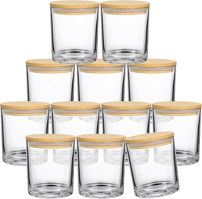 SUPMIND 12 Pack 14 fl.oz Glass Candle Jars - Clear Empty Glass Vassels with Bamboo Lids, Bulk Candle Containers Jars for Making Candles 12 14 fl.oz
