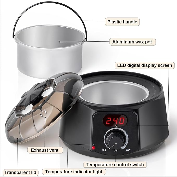 Haccah Professional Wax Warmer for Candle Making, Digital 16oz Wax Melting Pot with See Through lid, Candle Warmer for Adults, Beginners, Including Stove, Spoon, Gloves, Heat-Resistant pad