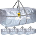 Windyun 4 Pack 69 Gallon Extra Large Moving Bags XXL Heavy Duty Storage Bag with Strong Zipper Handle Jumbo Big Tote Box Foldable for College Dorm Travel Clothes Duffle Blanket Pillow(Silver)