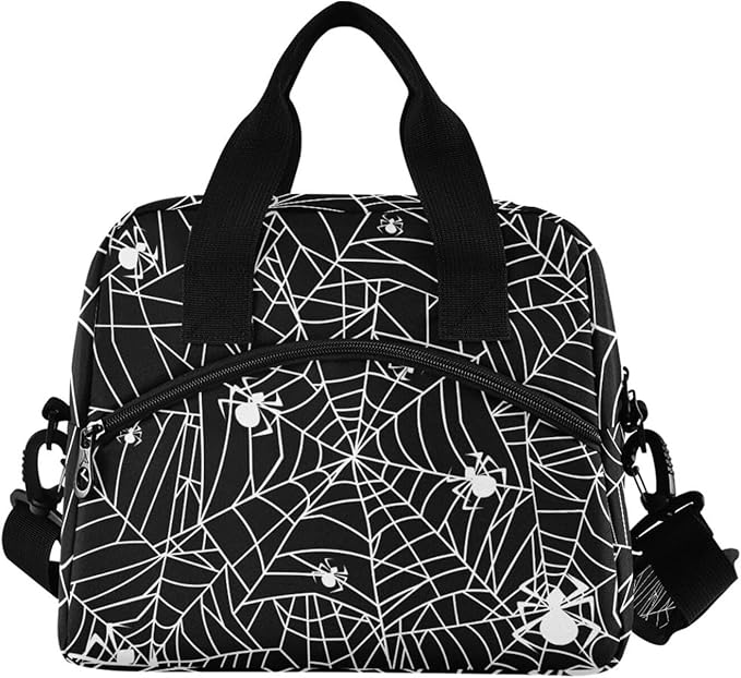 CBBYY Goth Spider Web Lunch Bags for Women Men, Reusable Insulated Lunch Box, Adjustable Shoulder Straps Tote Lunch Bag for Work Picnic School