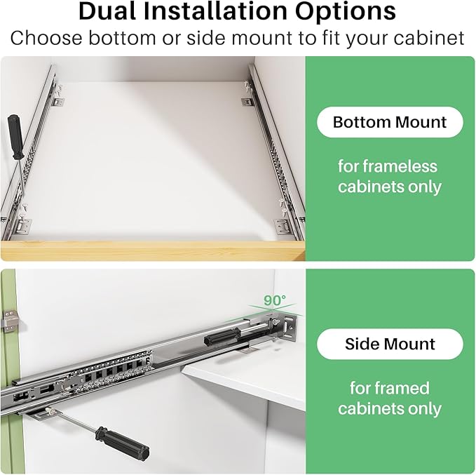 2Pack Pull Out Cabinet Organizer, Soft Close Wooden Slide Out Drawers for Pots, Full-extension Roll Out Shelves for Kitchen Cabinets, Pantry Organization, Bottom and Side Mount( 15"W X 21"D x 3.4''H)