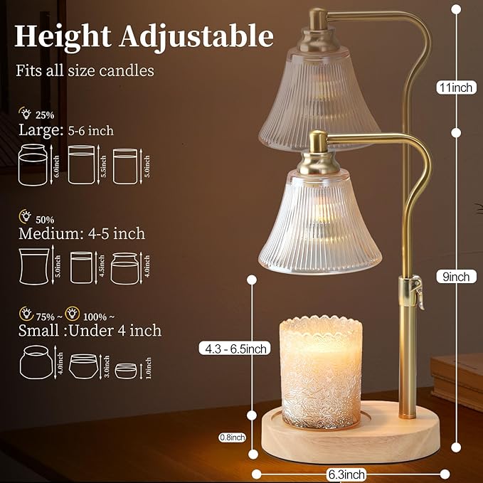 Dialan's Candle Warmer Lamp with Timer - Electric Candle Warmer Lamp with Height Adjustment and Dimmer for Warming Scented Wax, Home Décor and House Warming Birthday Gifts for Women Mom