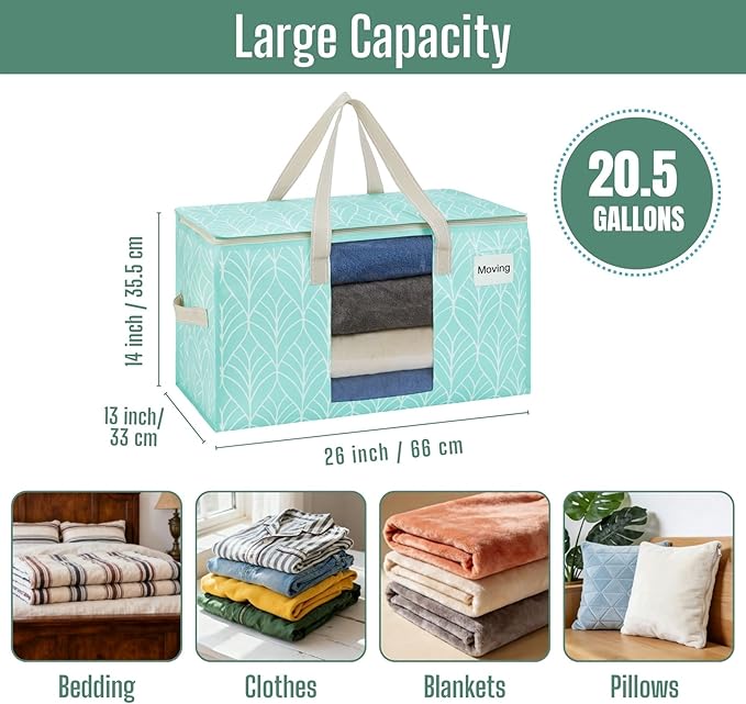 VENO 2 Pack Heavy Duty Moving Bags, Clothes and Comforter Storage Bags with Clear Window, College Dorm Essentials Packing Supplies, Foldable Boxes Alternative (Evergreen, 2 Pack)