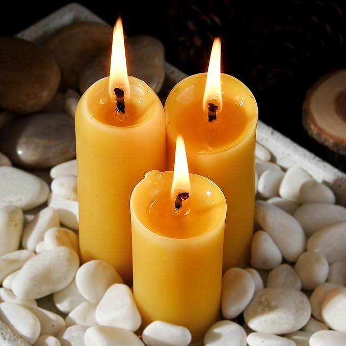 Natural Beeswax Emergency Candles, Long Lasting Burning for Outdoor,Indoor, Emergency, Power Outages - Pack of 15 - Yellow Thin Bees Wax Pillar Candle