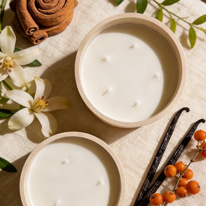 Scented Candle - Cinnamon & Vanilla, 42 oz. 5 Wick Large Candle Made with Coconut Oil and Soy Blend Wax | Acacia Wood Lid