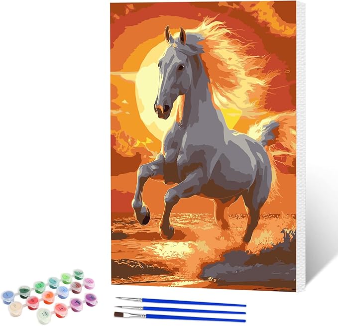 NAIMOER Horse Paint by Numbers Kits for Adults Beginner with Wooden Framed, Color by Numbers on Canvas Painting Kits for Adults, Easy Paint DIY Acrylic for Home Wall Decor 8X12 Inch