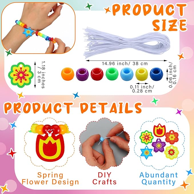 Tondiamo 24 Sets Mothers Day Crafts Spring Flower Beads for Bracelets DIY Colorful Flower Bracelet Making Kit for Spring Mothers Day Jewelry Making Supplies DIY Activities Party Favor Gifts
