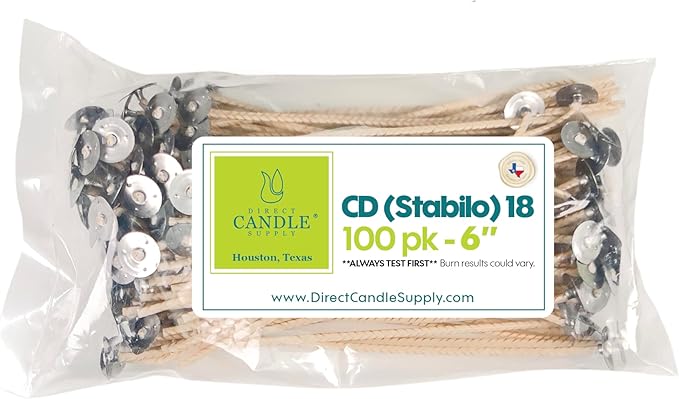 Direct Candle Supply Candle Wicks for Candle Making | 6 inch Stabilo CD 18 Wicks | 100pcs of Cotton Wicks for Candles and Candle Making Supplies, White