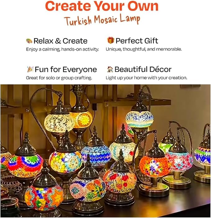 DIY Turkish Mosaic Table Melting Wax Lamp Kit for Adult,Stained Glass Candle Warmer Holder Making Kit,Easy Mosaic Art Room Decor Craft Kit