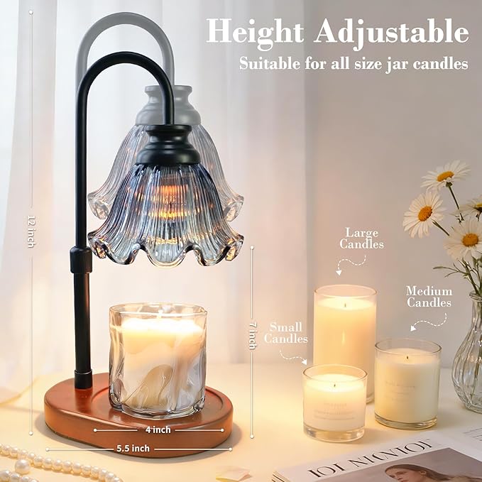Candle Warmer Lamp with Timer: Birthday Gifts for Women, House Warming Gifts New Home Decor – Height Adjustable Candle Lamp for Mom, Anniversary - Walnut Solid Wood Base, with 2 Bulbs