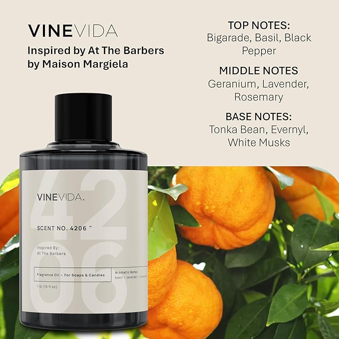 VINEVIDA [16 Oz] Scent NO. 4206 Inspired by at The Barbers | Premium Fragrance Oil for Candle Making & Soap Making | Candle Scents for Soy Wax | Scented Oils for Car Freshies & Bath Products