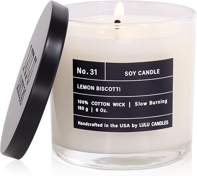Lulu Candles | Lemon Biscotti | Luxury Scented Soy Jar Candle | Hand Poured in The USA | Highly Scented & Long Lasting (6 Oz.)