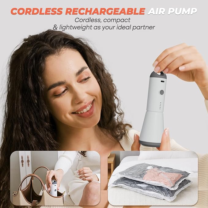 Vacbird Vacuum Seal Bags, 8 Pack 39" Vacuum Storage Bags with Rechargeable Cordless Pump for Space-Saving Compression of Clothing, Blankets, Duvets, Comforters, Pillows