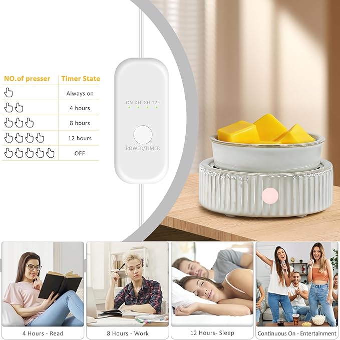 Wax Melt Warmer with 4 Timer & PTC Heating- Ceramic Fragrance 3-in-1 Oil Burner Electric Candle Wax Melter for Home Office Bedroom Fragrance, Home Décor and Gift Choice