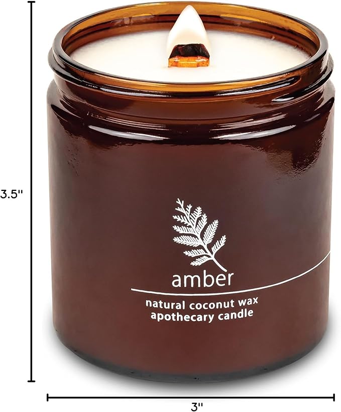 Hemlock Park Crackling Wood Wick Candle Handcrafted with Natural Coconut Wax (Large 16 oz, Amber)