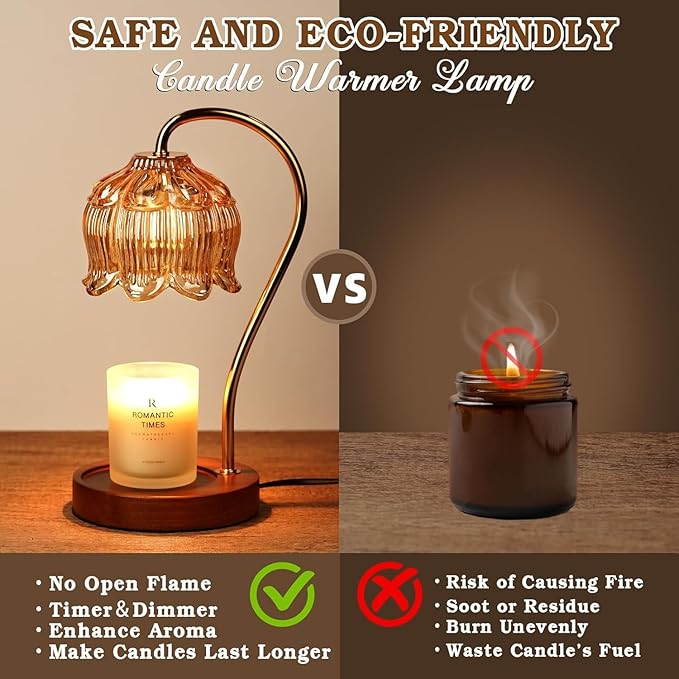 Funistree Flower Candle Warmer Lamp 2 Pack, Candle Lamp with Timer, Mothers Day Birthday Gifts for Women Mom, Lamp Candle Warmer for Jar Candles, Home Decor, 4 Bulbs, Amber