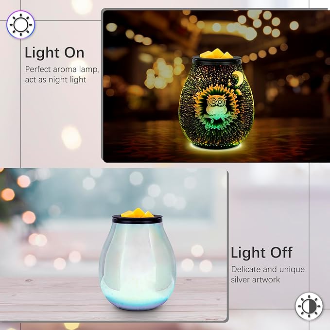 EQUSUPRO Wax Melt Warmer Wax Melter Wax Burner for Scented Wax Melts Electric Fragrance Warmer for Wax Cubes & Tarts, Vivid 3D Design 7 Colors LED Light Gift & Decor for Home Office Studio (3D Owl)