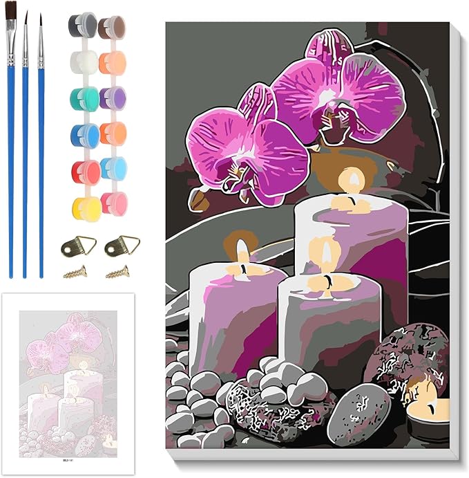 Skyboda Christmas Paint by Numbers Kit for Adults Beginners with Frame, Candles Flower Adult Paint by Number Kits on Canvas, Easy DIY Oil Painting Kits for Home Decor, 8x12in