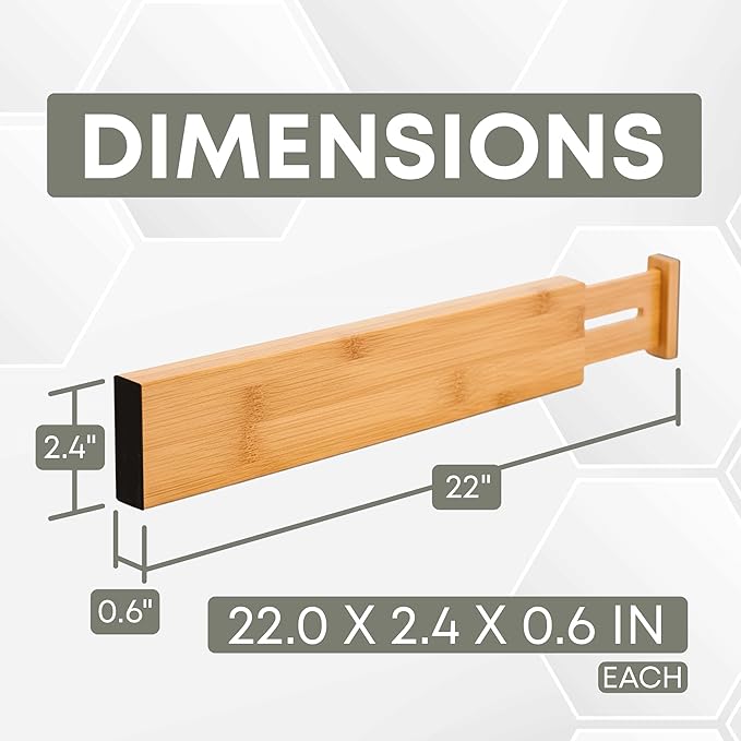 Adjustable Drawer Dividers 4 Pack, 17.5 to 22 inch Length, 2.4" Height – Expandable Bamboo Kitchen Drawer Organizers, Spring Loaded Wooden Drawer Separators for Dresser, Cabinets & Bedroom