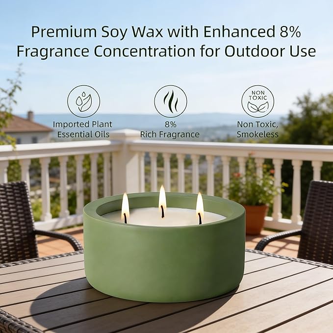 Viyffo Large Citronella Candles Outdoor, 3 Wick 20oz Citronella Candle Indoor, Non Toxic Soy Scented Candle, Green Ceramic Jar for Patio, Deck, Garden, Backyard & Camping, Home Fragrance, Décor & Gift