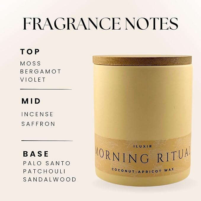 Morning Ritual Scented Candle – Earthy Moss, Palo Santo & Sandalwood, Perfect for Slow Mornings, Meditation, Yoga & Relaxation – Vegan & Phthalate-Free – 13 oz with Bamboo Lid