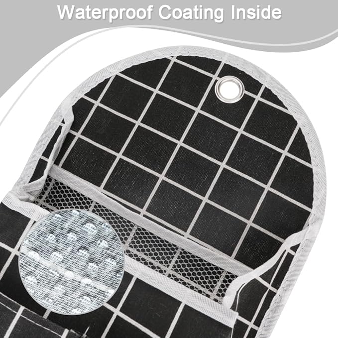 2 Pack Wall Hanging Storage Bag with Pocket, Fabric Organizer Basket with Sticky Hook, Over the Door Caddy Organizer Box for Closet Dormitory Bedroom Bathroom Kitchen (Black Plaid + White Plaid)