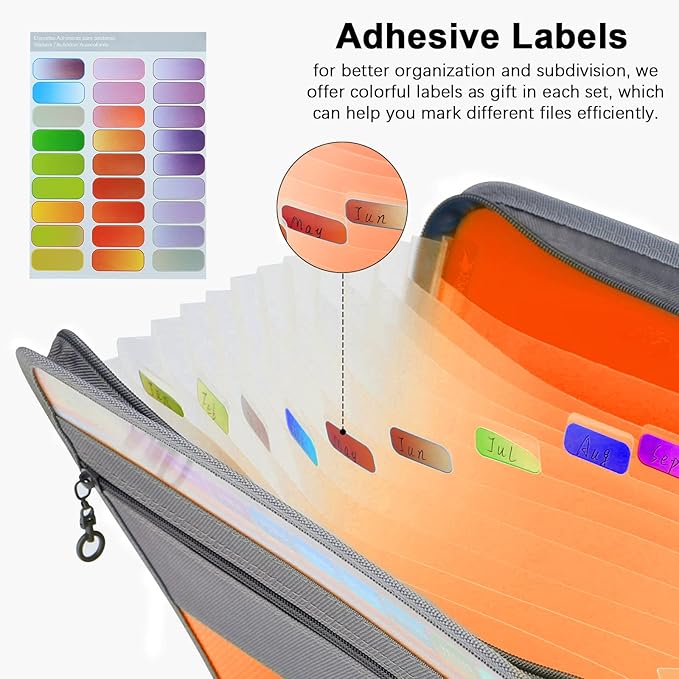 NAFY Expanding File Folders, 13 Pockets Document Organizer with Zipper, A4 Letter Size Portable Accordion Expanding File Folders with Multicolor Labels for Home Office School Supplies (Mix 4 Color)