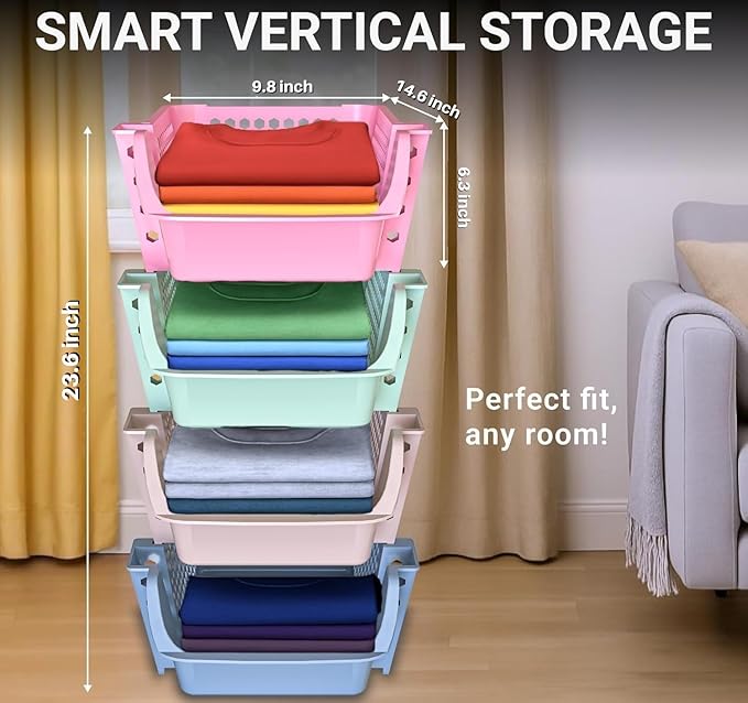 Skywin TidyFriend Stackable Storage Bins for Pantry, 4 Pack Stackable Bins For Organizing Food, Kitchen, and Bathroom Essentials (Multi)