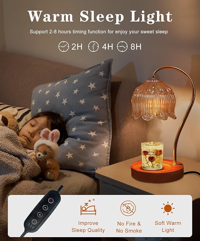 Candle Warmer Lamp Dimmable with Timer- Mothers's Day Gifts for Mom, Fragrance Flower Candle Lamp with 2 *50W Bulbs, Wax Melter Warmer Lamps for Jar Candle, Christmas Halloween House Warming Gifts