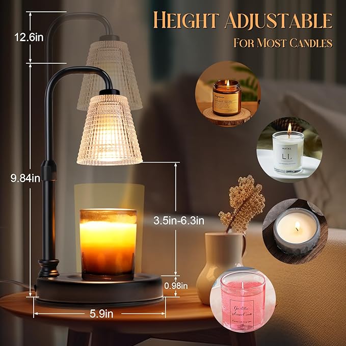 Candle Warmer Lamp with Timer Dimmer, Adjustable Height Candle Wax Warmer Warming Lamp with 2x50W Bulbs for Scented Candles for Housewarming Bedroom Home Decor Mom Women