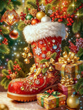 VIGEGU Christmas Diamond Art Kits for Adults,Winter Christmas Boots Bell Diamond Painting Kits for Beginners 5D Diamond Art,DIY Full Drill Round Gem Art Paintings for Home Wall Decor 12x16 in