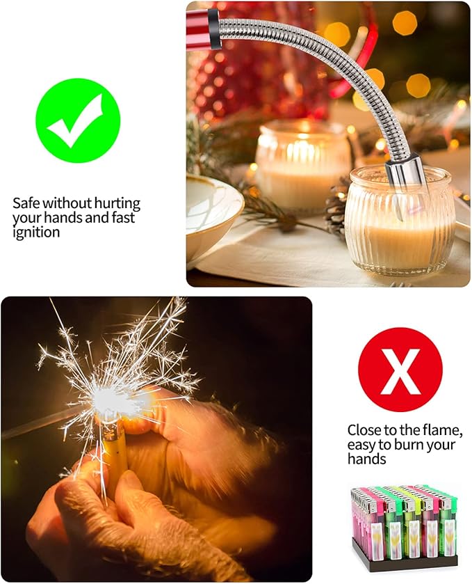 VEHHE Lighter, Rechargeable Candle Lighter Camping Lighters with Safety Switch Flexible Neck LED Battery Display, Arc Long Lighters for Candle Cooking BBQs Fireworks