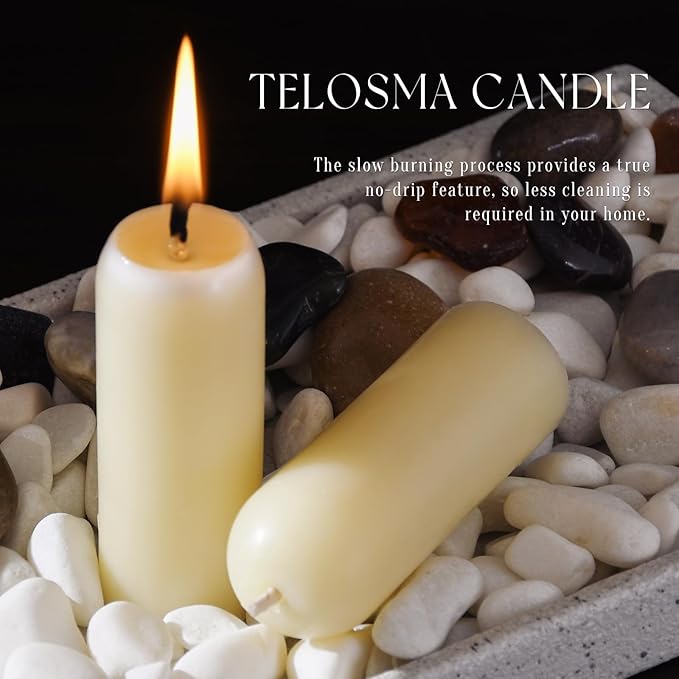 15 Pack Natural Thin Beeswax Pillar Candles - 1.3 inch Wide Dripless Bees Wax Candles, Smokeless Clean Burning for Home, Meditation, Relaxation, Emergency & Power Outages (Off White Beeswax)