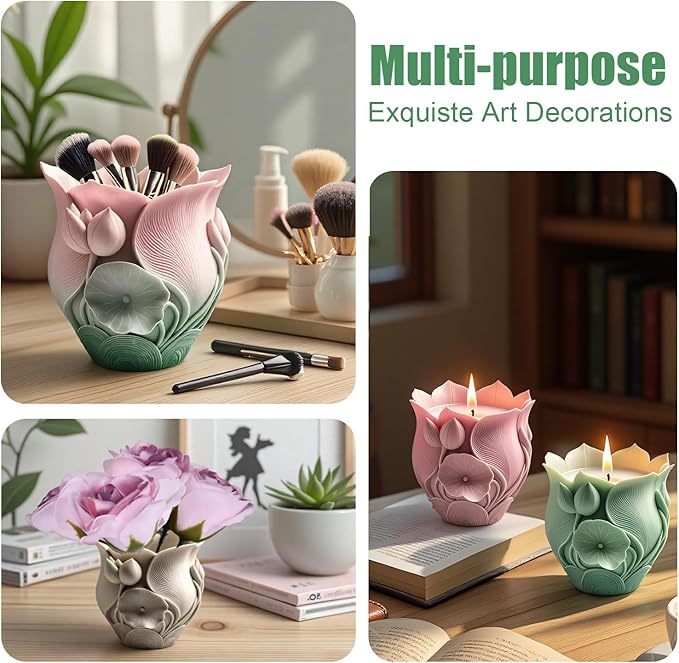 Lotus Resin Molds Silicone - Reusable Classic Design for Casting with Epoxy Resin, Concrete, and Plaster to Create DIY Home Decor, Cosmetic Organizers, and Plant Pots ﻿