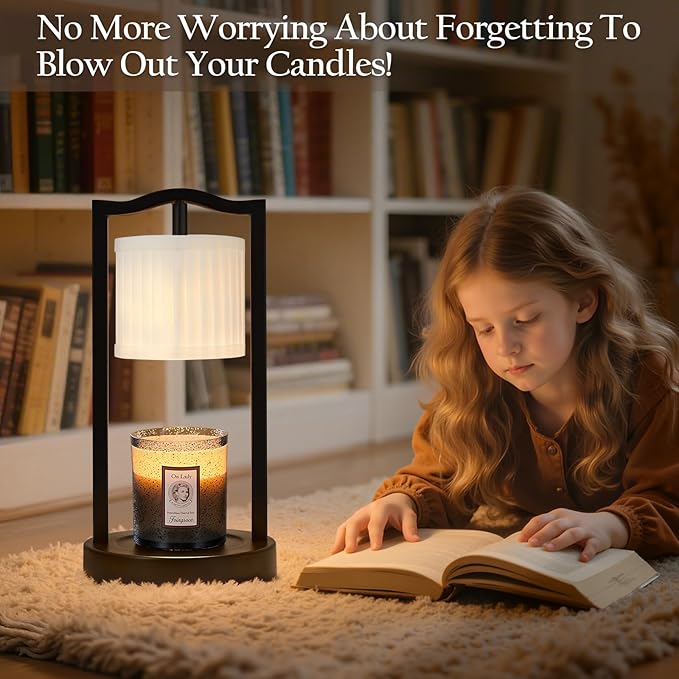 GyroVu Candle Warmer Lamp with Timer, 3-Level Dimmable Electric Candle Lamp with Linen Shade, 50W Wax Melt Warmer for Scented Wax, Gift for Women,Mom,House Warming & Home Decor