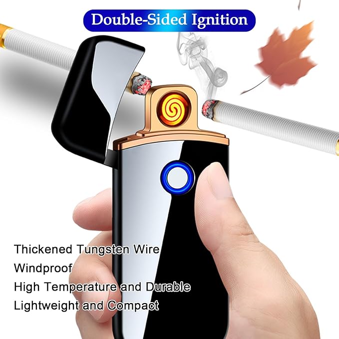 Electric Lighter, Smart USB Rechargeable, Cool Portable Dual Sided Ignition Windproof Lightweight Plasma Lighter Boyfriends Father Gifts-Black