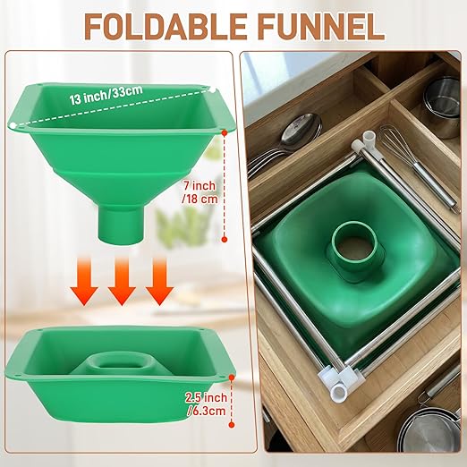 Extra Large Food Grade Silicone Collapsible Funnel and Stand, Fit Harvest Right Freeze Dryer,15" Wide, Fits All Size Dryer Trays, Easy Transfer Food to Mason Jars & Mylar Bags,Freeze Dryer Accessories