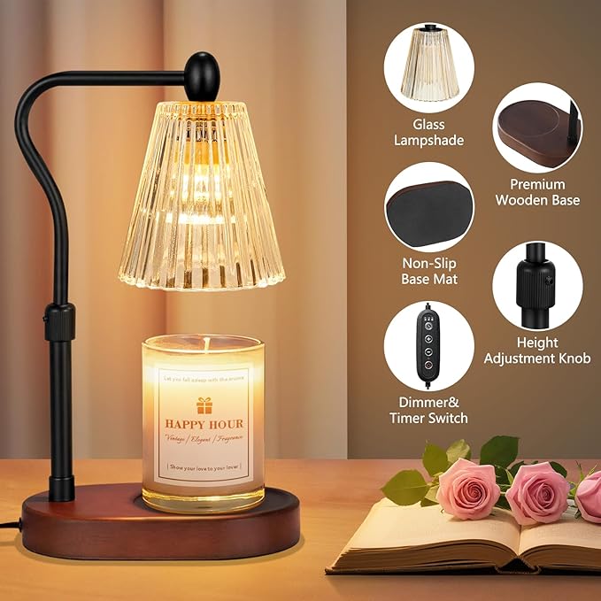 Candle Warmer Lamp, with Timer and Dimmer, Adjustable Height, Christmas Birthday Gifts for Women Mom, House Warming Gifts, Home Decor, Thanksgiving Decorations,Wax Warmer for Scented Jar Candles