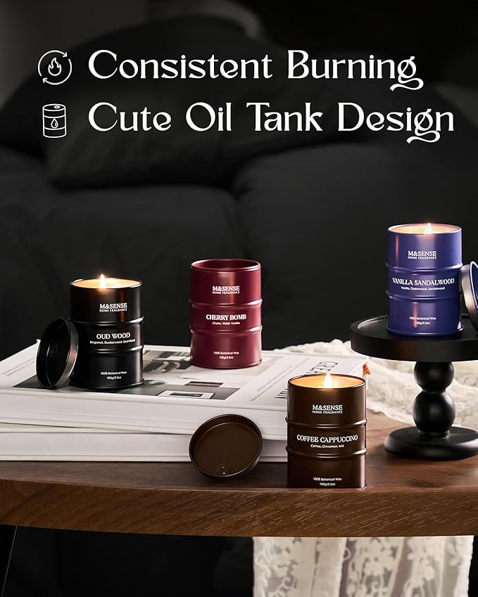 M&SENSE Spring Candles Set | Holiday Scented Candles Gift Set | 4 Pack Candles for Home Scented Candle,Cherry Vanilla Oud Sandalwood Coffee Candle,Gift Set for Women and Men,Soy Wax 14 oz