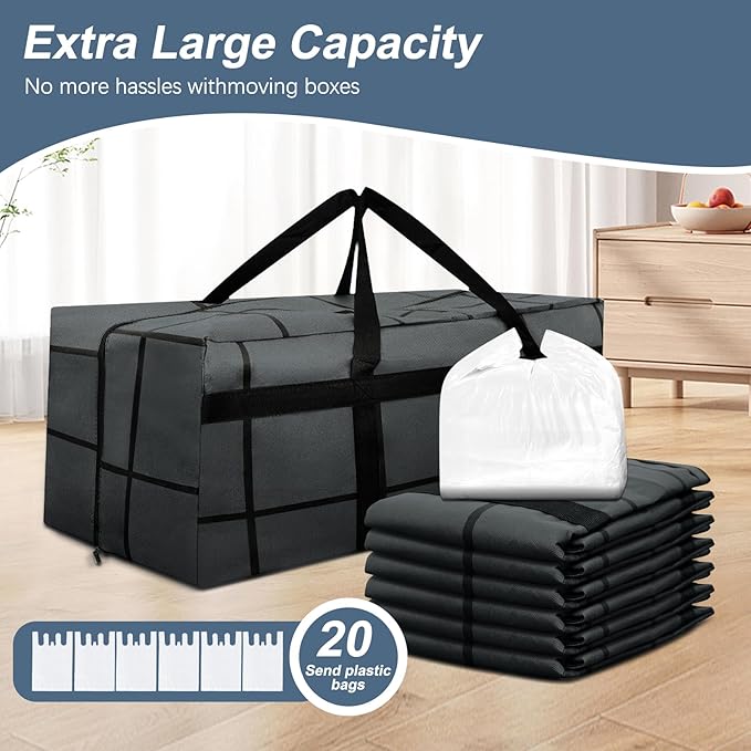 10Pack Extra Large Heavy Duty Moving Bags with Zippers & Reinforced Handles Heavy-Duty Storage Totes – Moving Boxes for Clothes, College Supplies, and Moving – Waterproof & Foldable (Extra Large)