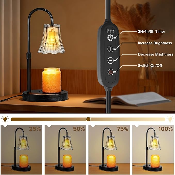 Candle Warmer Lamp with Timer, 4-Level Dimmable & Height Adjustable,Wax Melt Warmer for Jar Candles, Unique Design Enhances Home Ambiance (Grayish Black)
