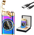 GADATOP Electric Lighter Rechargeable USB Lighter Flameless Windproof Lighter Personalized Creative Rocker Double Arc Plasma Lighter with Luminous Dial LED for Men and Women Gifts (Color Ice)