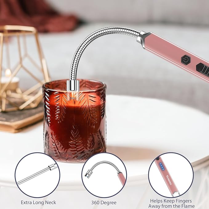 Rechargeable Electric Candle Lighter for Deep Jars - Windproof & Flameless Arc Lighter for Home Decor, Aromatherapy & Arthritis Friendly Gifts