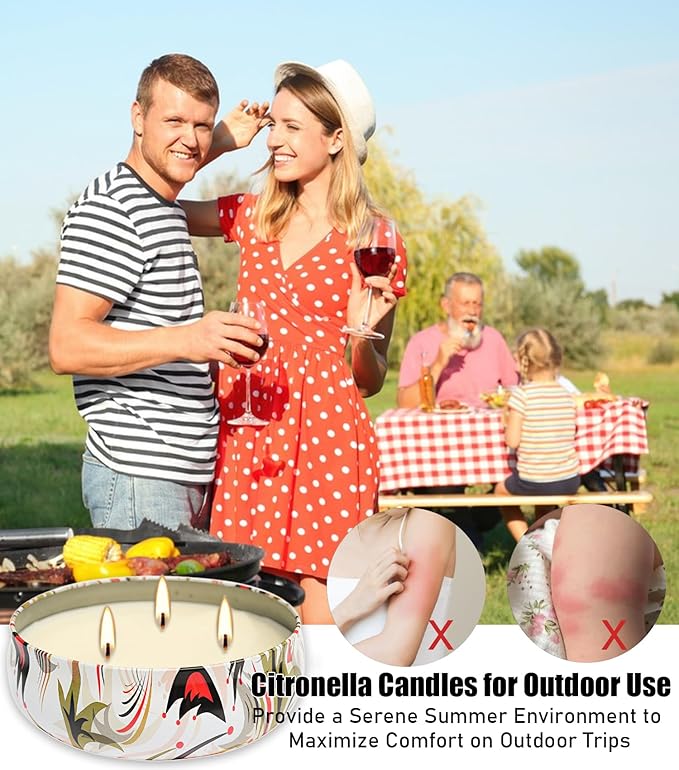 Citronella Candles Outdoor, 3 Pack 12oz Large Candle 3-Wick Natural Soy Wax Summer Scented Natural Set Soy Wax with 240-Hour Burn Time (Red)