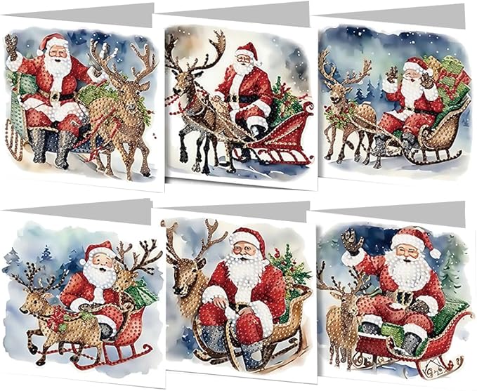 6PCS DIY Art Greeting Cards Santa Claus Congratulations Cards & Gifts for Home Wall Decor and Office Display Perfect DIY Craft Gift for Adults and Kids