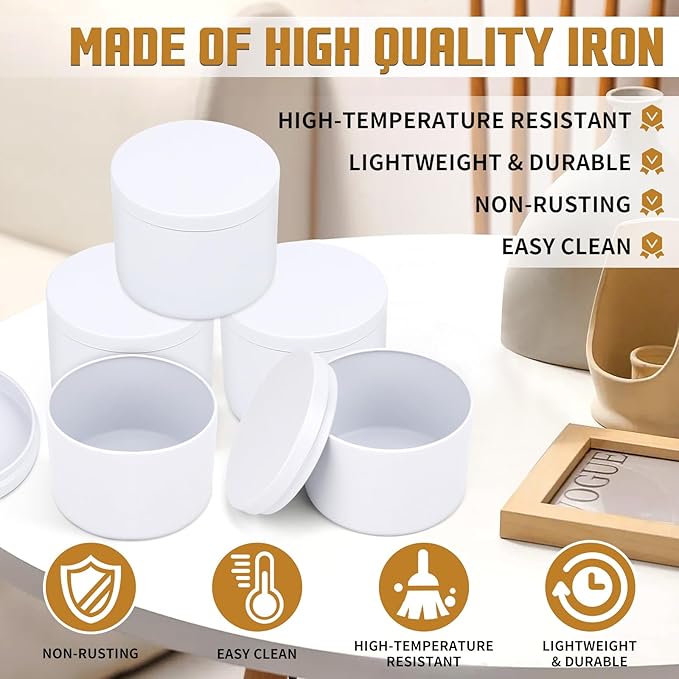 12-Pack Candle Jars, 4oz Candle Tins with Lids, Empty Metal Candle Jars for Making Candles Bulk Candle Containers - Full White